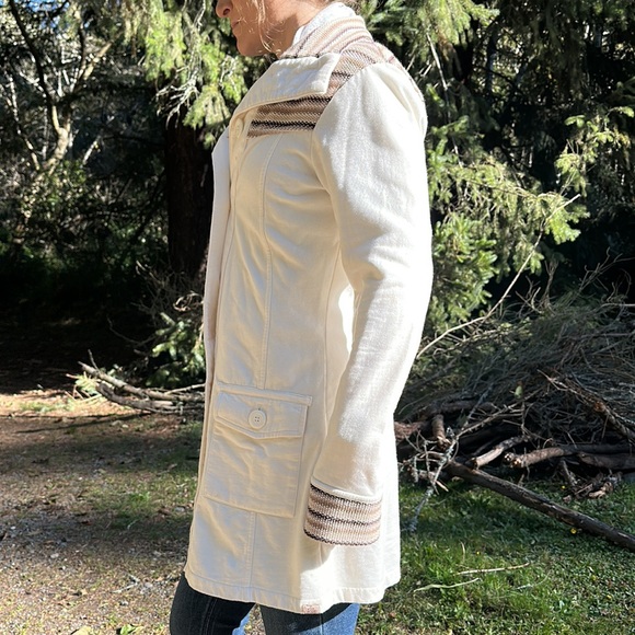 PRANA ROWEN Knit Woven Trim Long coat
Button down cotton stretch cream& brown S - Picture 2 of 10